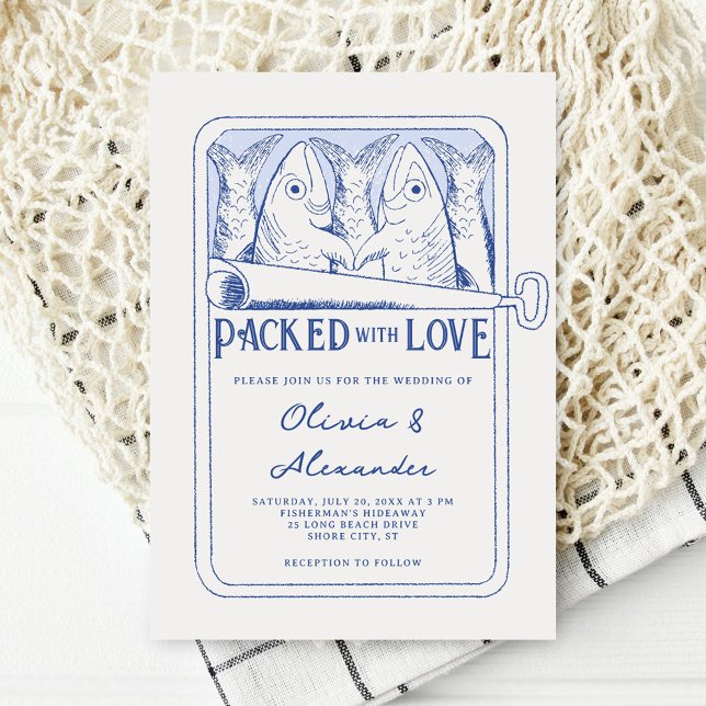 Packed with Love Hand Drawn Sardines Wedding Inbjudningar (Skapare uppladdad)