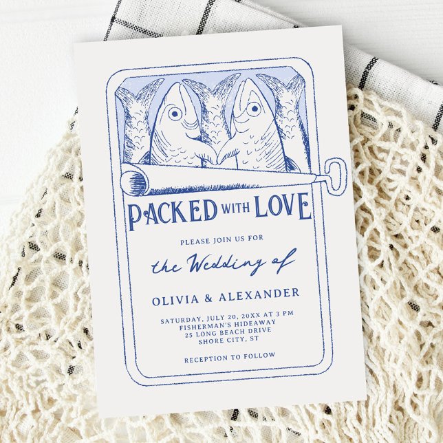 Packed with Love Whimsical Sardines Wedding Inbjudningar (Skapare uppladdad)