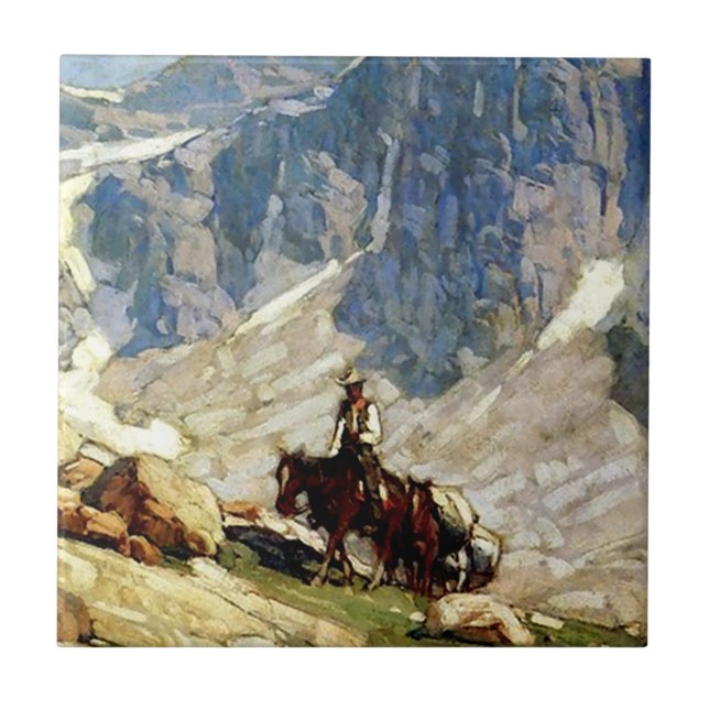 "Packin" In" Western Art av Edgar Payne Kakelplatta (Framsidan)