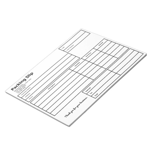 Packing Slip Black and White Business Template Anteckningsblock (Vinklad)