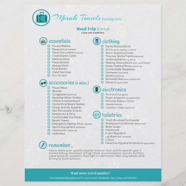 Packningslista: Bilresa (Grupp) (Framsida)