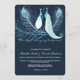 Pacock Pair Love birds Blue Wedding bjudande Inbjudningar
