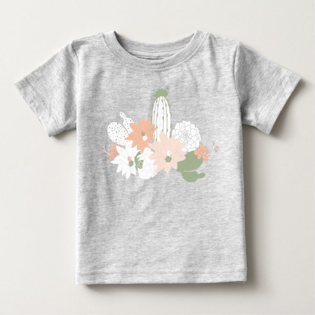 Pacti Cactus Peach Grönt Blommigt Motifs T Shirt (Framsida)