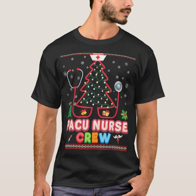 Pacu Nurse Crew Julgran Stethoscope Sweater T Shirt (Framsida)