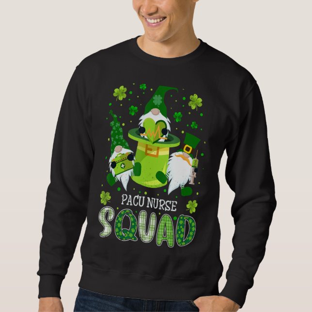 Pacu Nurse Squad Nursing St Patrick Day Gnomes Iri Lång Ärmad Tröja (Framsida)