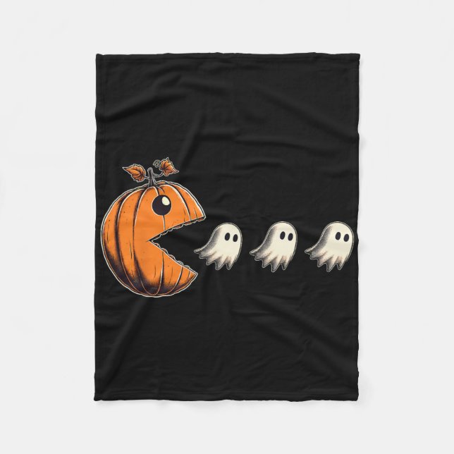 Pacween Rolig Halloween-pumpa Spök-chomp Gamer  Fleecefilt (Framsidan)