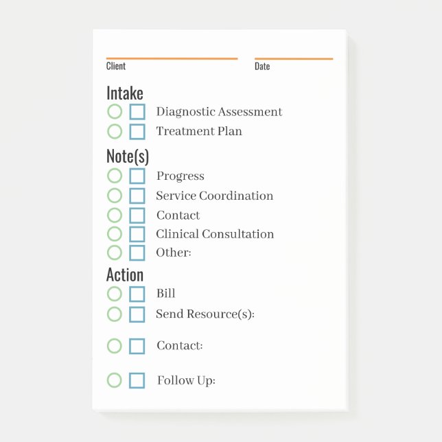 Pad för kliniska anteckningar och påminnelser post-it block (Framsida)