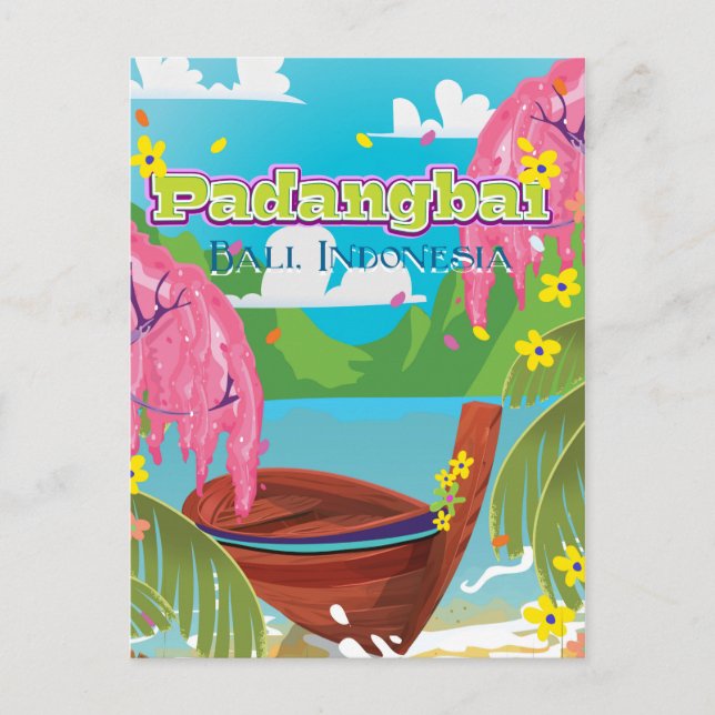 Padangbai-tecknadens reseaffisch. vykort (Framsida)