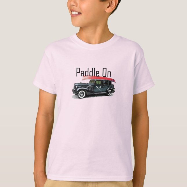 Paddel på klassiskt bilmönster - barnens grundlägg t shirt (Framsida)