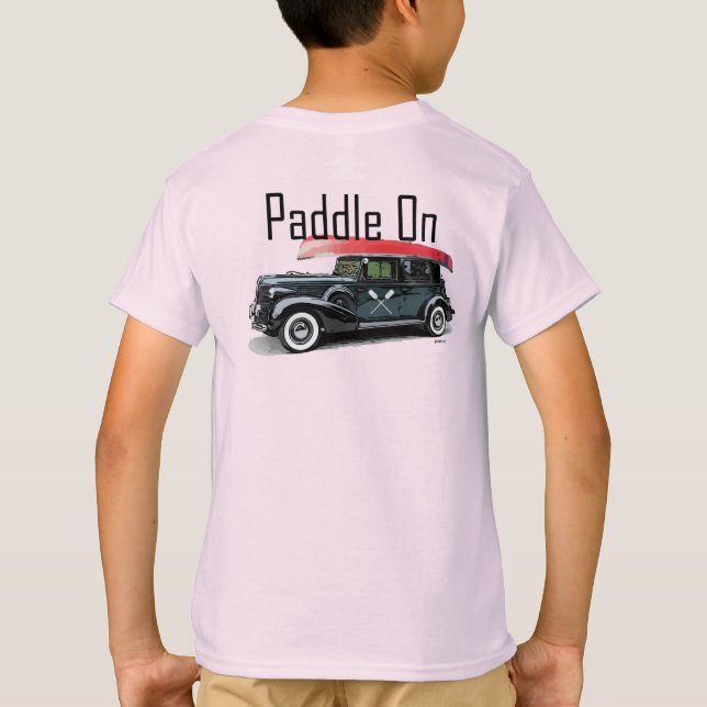 Paddel på klassiskt bilmönster - barnens grundlägg t shirt (Baksida)