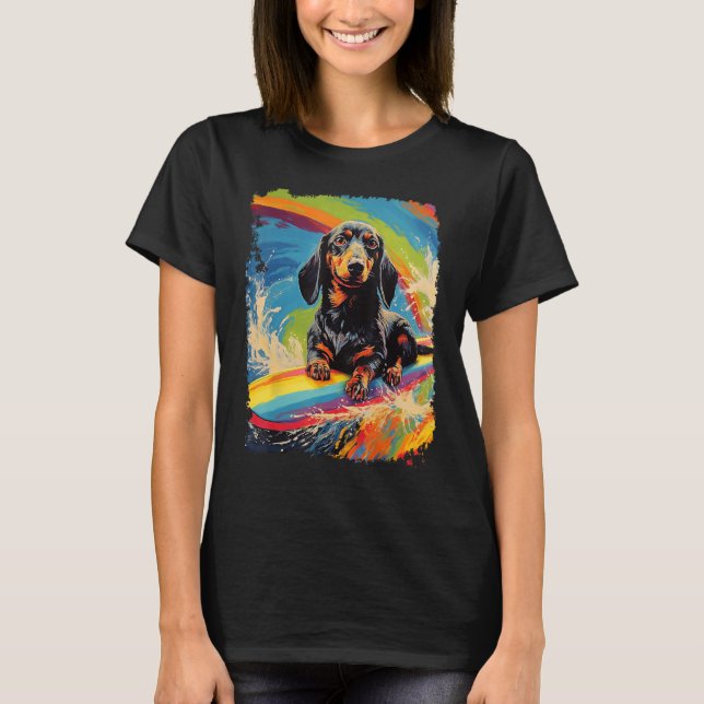 Paddle Board Surfing of Pop Art Hund Dachshund Pad T Shirt (Framsida)