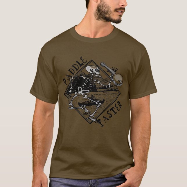 Paddle Faster Skeleton Canoe T Shirt (Framsida)