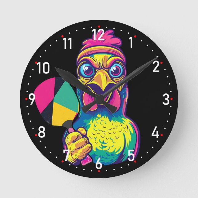 Paddle Peckin' Time Pickleball  Rund Klocka (Framsida)