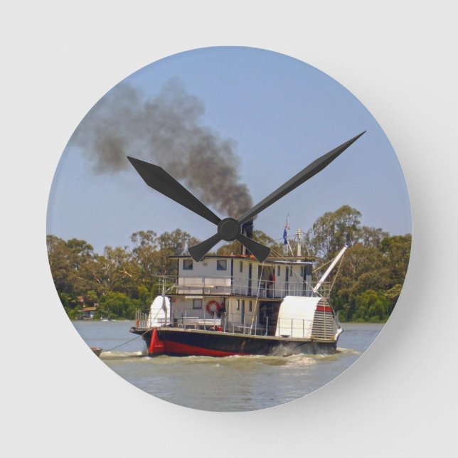 Paddle Steamer Cruising River Murray Rund Klocka (Framsida)