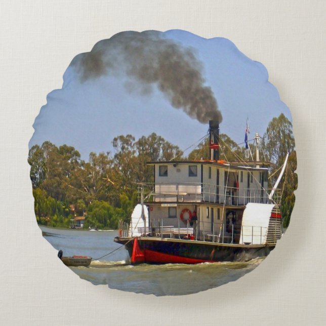 Paddle Steamer River Murray Australia Rund Kudde (Framsidan)