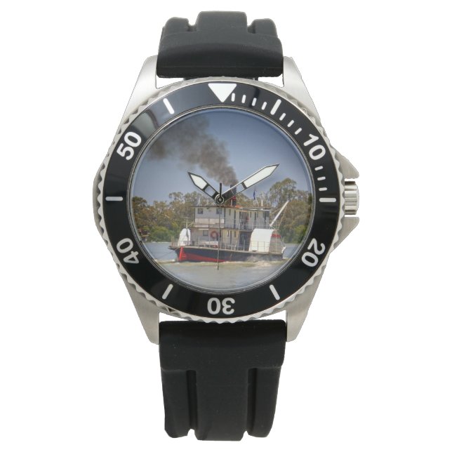 Paddle Steamer som kryssar längs floden. Armbandsur (Framsida)