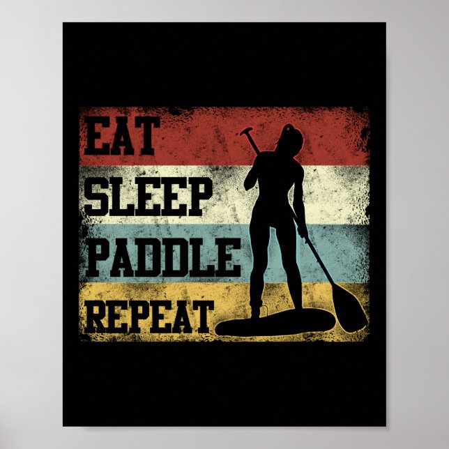 Paddleboard Eat Sviloläge Upprepa FlickRetro Poster (Framsidan)