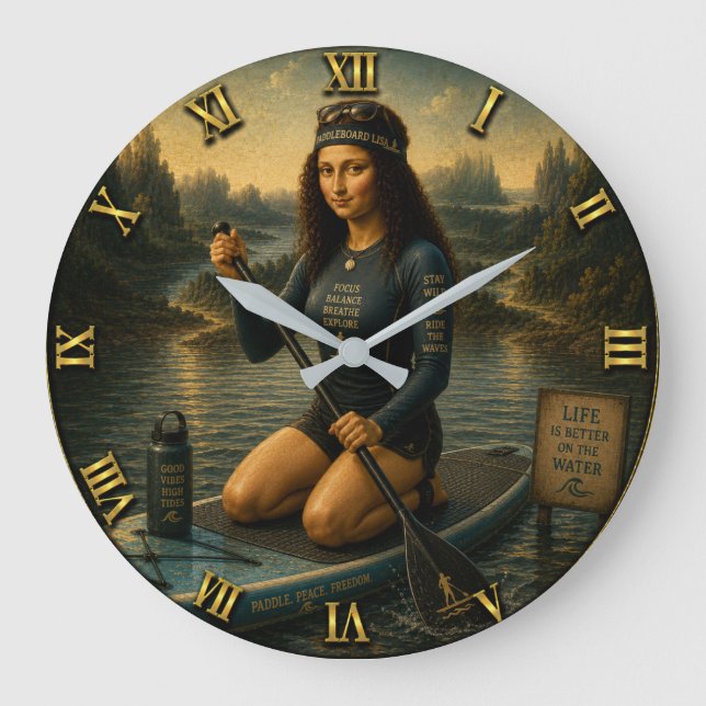 Paddleboard Funny Mona Lisa SUP Gift for Paddle Stor Klocka (Framsida)