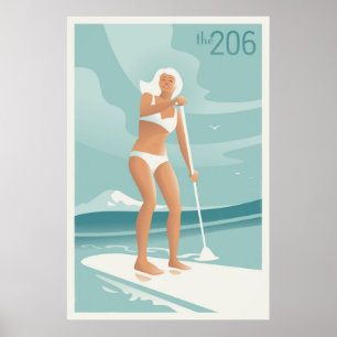 Paddleboarding Sjö Washington Poster