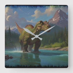 Paddling Brontosaurus & River Roligt Fyrkantig Klocka