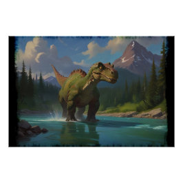 Paddling Brontosaurus & River Roligt Perfect Poster