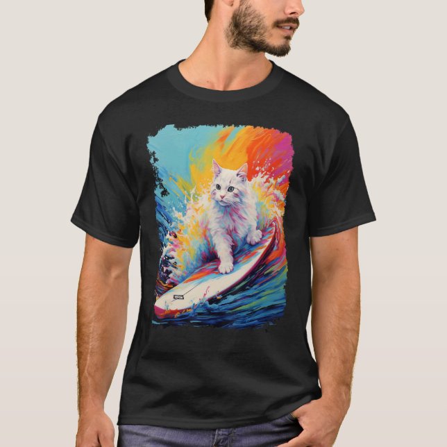 Paddlingsbräda Vit Katt T Shirt (Framsida)