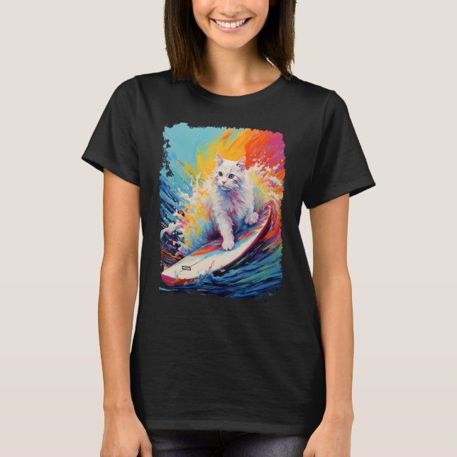 Paddlingsbräda Vit Katt T Shirt (Framsida)