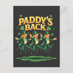 Paddy är tillbaka Roligt Trump St Patrick Day Leop Meddelande Vykort