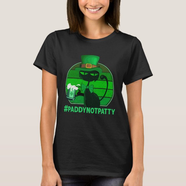 #PaddyNotPatty St Patrick's Cat-Green Beer Drinkin T Shirt (Framsida)