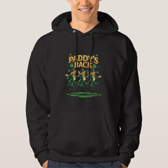 Paddy's Back Funny Trump St Patrick Day Leopard Hoodie (Framsida)