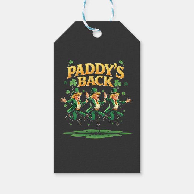 Paddy's Back Funny Trump St Patrick Day Leopard Presentetikett (Framsidan)