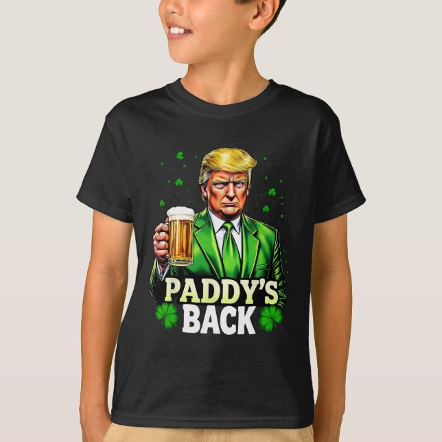 Paddy's Back Trump Beer Shamrock St patricks day L T Shirt (Framsida)