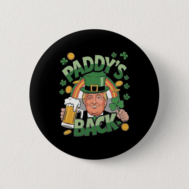 Paddy's Back Trump Funny St. Patrick's Day Shamroc Knapp (Framsida)