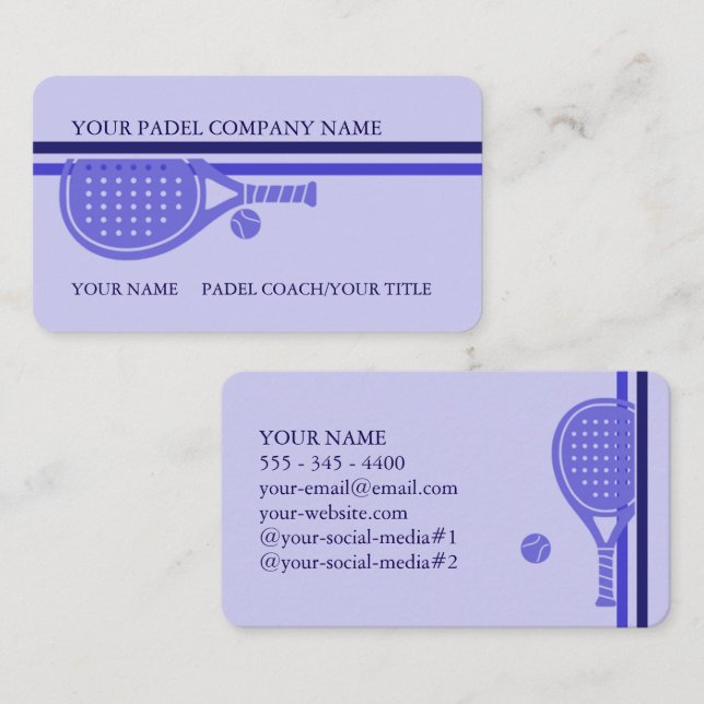 Padel Business Card-Sleek Padel Style–Blue Lilac Visitkort (Fram/baksida)