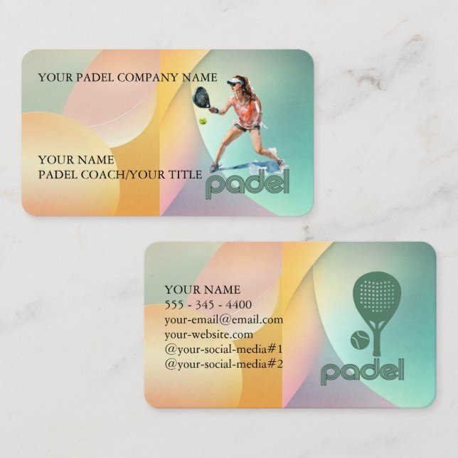 Padel Business Card - Vibrant Padel Style 3 Visitkort (Fram/baksida)