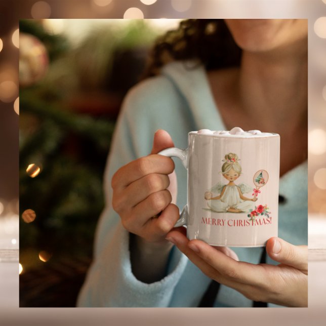 Padel Christmas Mug – Holiday Padel Angel in Taupe Två-Tonad Mugg (Skapare uppladdad)