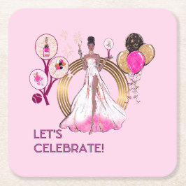 PADEL COASTER: CELEBRATION PADEL DIVA LJUS ROSA UNDERLÄGG PAPPER KVADRAT