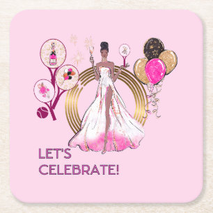PADEL COASTER: CELEBRATION PADEL DIVA LJUS ROSA UNDERLÄGG PAPPER KVADRAT