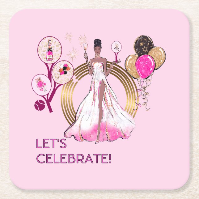 PADEL COASTER: CELEBRATION PADEL DIVA LJUS ROSA UNDERLÄGG PAPPER KVADRAT (Framsidan)