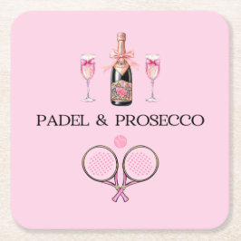 PADEL COASTER: PADEL & PROSECCO KLASISK ROSA/SVART UNDERLÄGG PAPPER KVADRAT