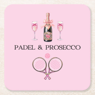 PADEL COASTER: PADEL & PROSECCO KLASISK ROSA/SVART UNDERLÄGG PAPPER KVADRAT