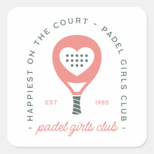 Padel flickklubb rosa estetik fyrkantigt klistermärke