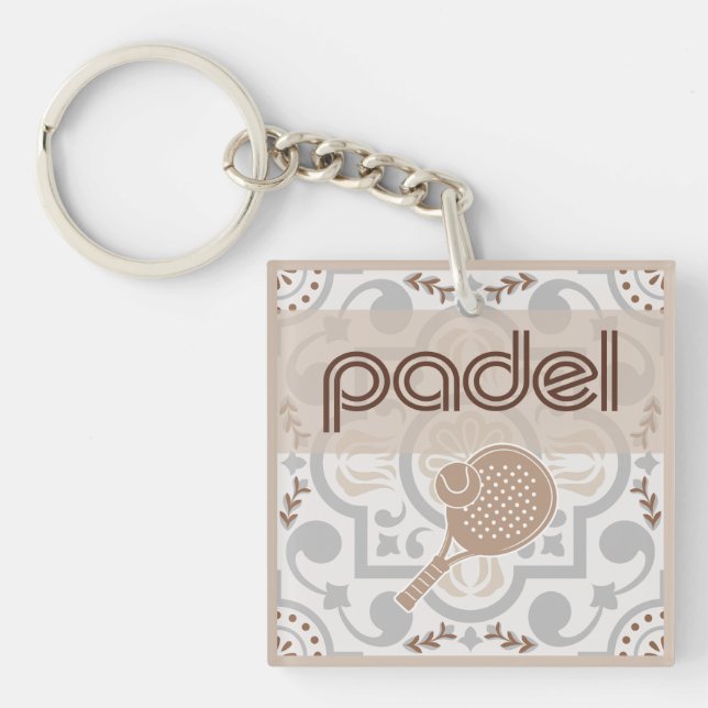 Padel Key Chain – Spanish Tile Vibes Taupe Brown (Framsidan)