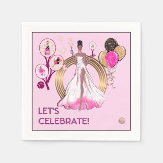 PADEL NAPKIN: CELEBRATION PADEL DIVA - BRIGHT PINK PAPPERSSERVETT