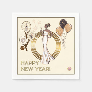 PADEL NAPKIN: NEW YEAR’S PADEL DIVA – CREAM & GOLD PAPPERSSERVETT