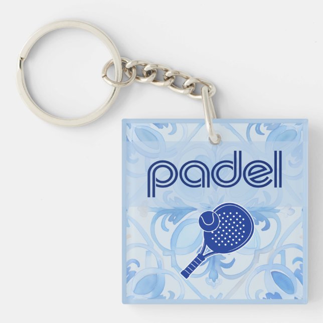 Padel Nyckelring – Spanska Kakelplattor i Blå (Framsidan)