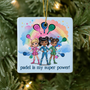 PADEL-ORNAMENT – PADEL-FLIKOR SUPERHJÄLTAR BLÅ JULGRANSPRYDNAD KERAMIK
