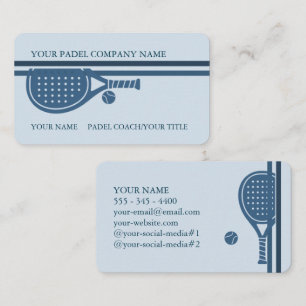 Padel Visitenkort-Sleek Padel Stil–Azure Blå Visitkort