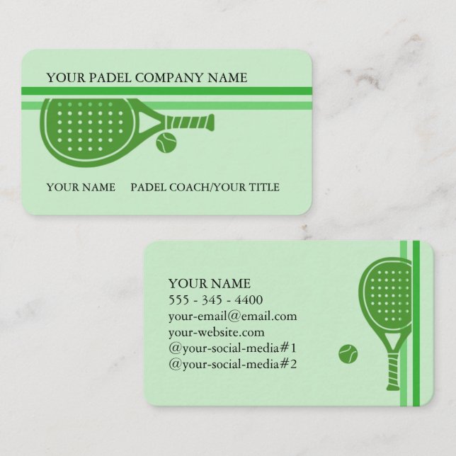 Padel Visitenkort-Sleek Padel Stil Matcha Grön Visitkort (Fram/baksida)