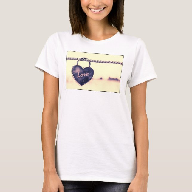 Padlock hjärtformade Kärlek ansluten till en Rope T-shirt (Framsida)